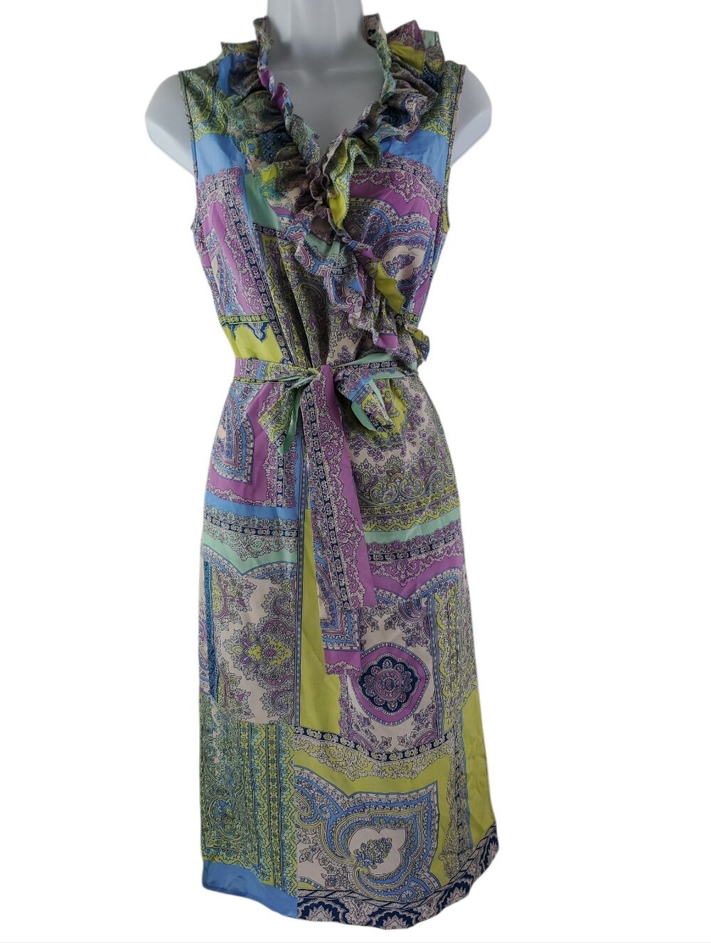 Gianni Versace Collection Silk Sleeveless Wrap Paisley Print Dress Size 6 Flaw
